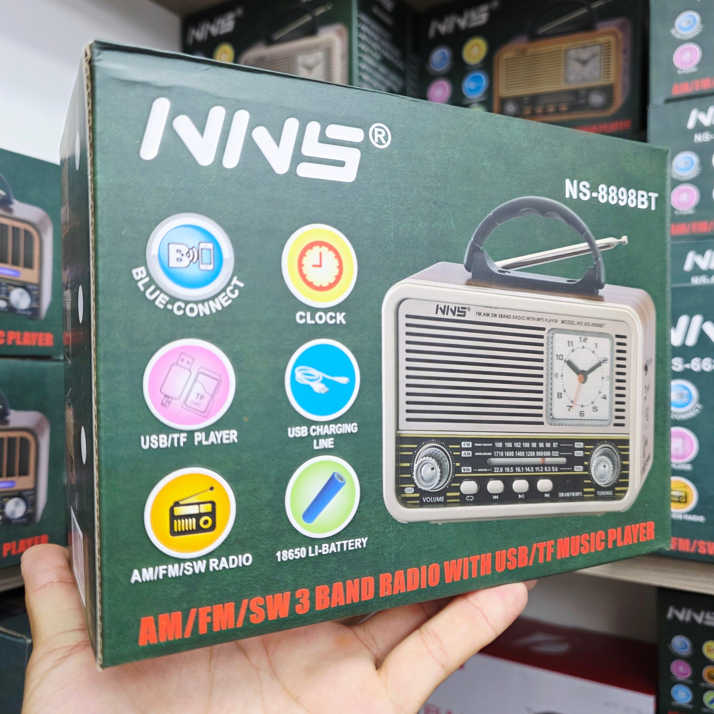 Nns ns-8898bt masa üstü saatlı nostaljik usb/tf/am/fm/radyo destekli bluetooth hoparlör - H3O