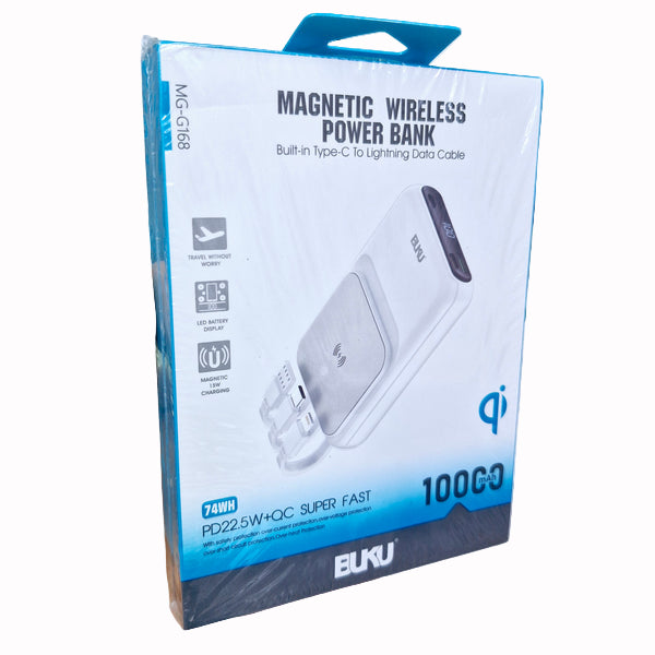 10,000 mAh Magnatik Magsafe 15W Wireless and PD 22.50W+QC Self-wired Fast Charging Power Bank MG-G168 - P1T