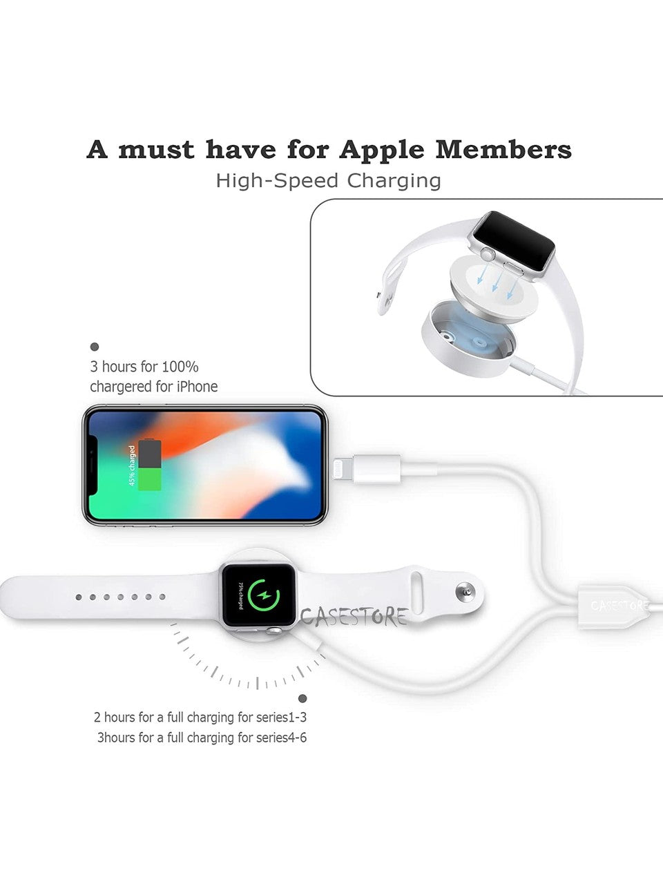 2si1 arada usb girişli lightning ve aple watch şarj etme kablosu