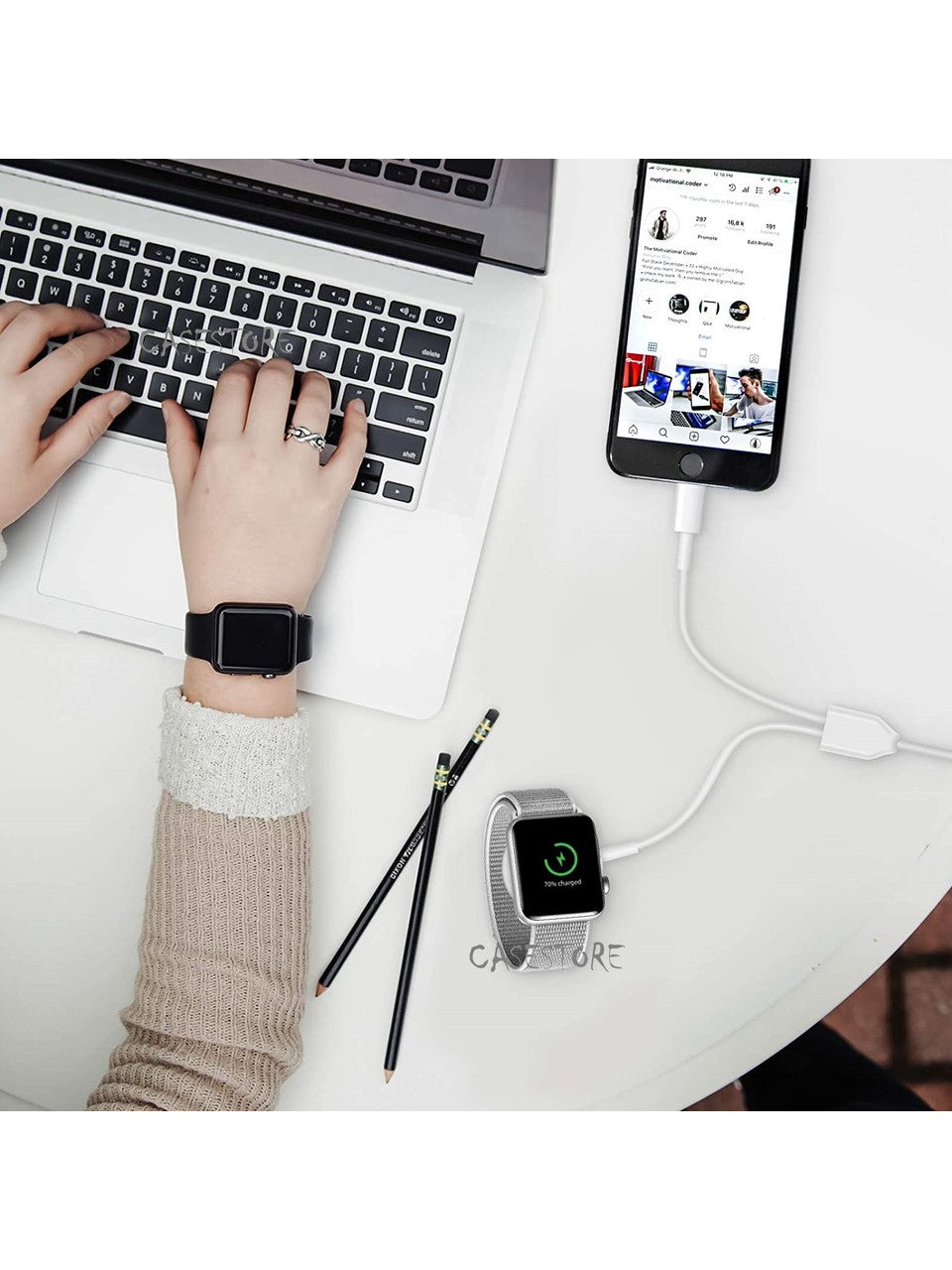 2si1 arada usb girişli lightning ve aple watch şarj etme kablosu