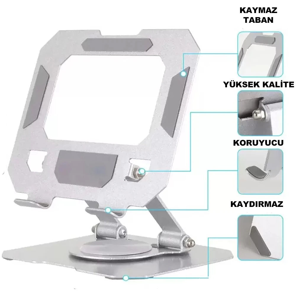 Foldable metal tablet stand | 360° rotating, foldable adjustable holder | Compatible with all tablet models - N1L