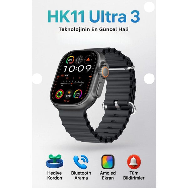 Hk 11 ultra3 amoled 49mm 2,02inç ios android uyumlu akıllı saat - A2U