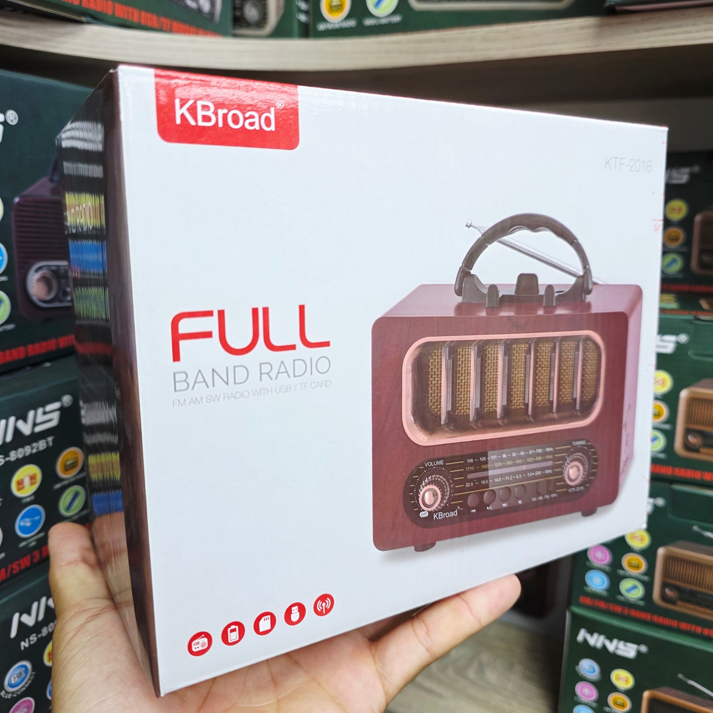 Kbroad full band radyo ahşap tasarım fm/am/sw/usb/tf destekli şarj edilebilir bluetooth hoparlör - H3M