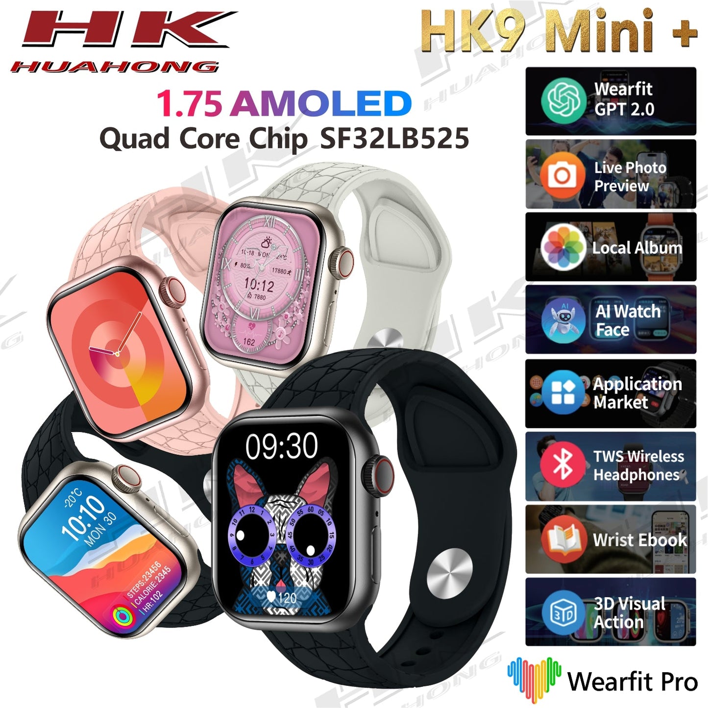 ساعة ذكية HK9 Mini+ بشاشة AMOLED مقاس 41 مم - متوافقة مع أنظمة iOS وAndroid، أنيقة وذكية