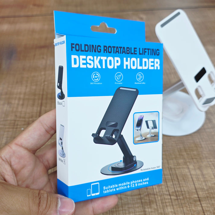 360 degree rotating adjustable foldable desktop phone tablet holder with metal base - N1U