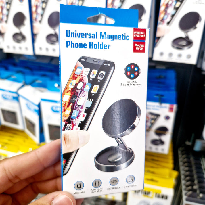 Magnetic foldable metal car phone holder | dashboard mountable, adjustable angle, compatible with all phones h500 - R1X