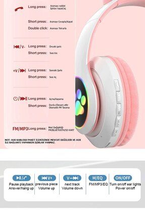 stn28 kafa üstü led ışıklı hafıza kart destekli kedi bluetooth kulaklık