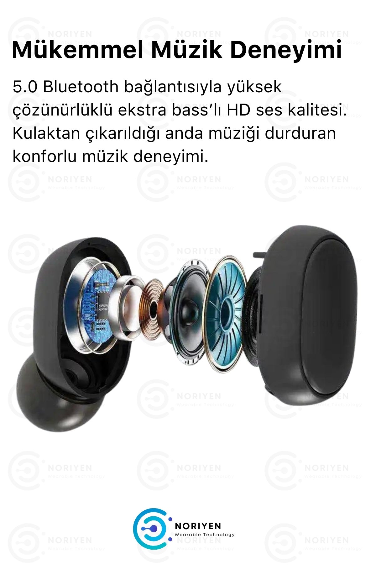 E6s şarj göstergeli mikrofonlu kulak içi tere dayanıklı bluetooth kulaklık