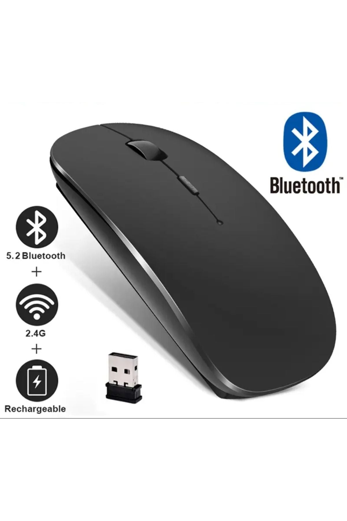 ofis tarzı ince kablosuz mouse 2,4g ve bluetooth typeC şarj edilebilir hız ayarlama tuşlu rgb ışıklı
