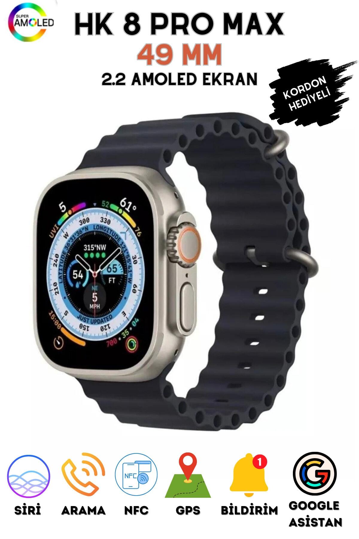 hk8 pro max ultra watch 2.12 inç 49mm amoled ekran nfc ios Android uyumlu çift çekirdekli kordon kilitli vidalı kasa akıllı saat
