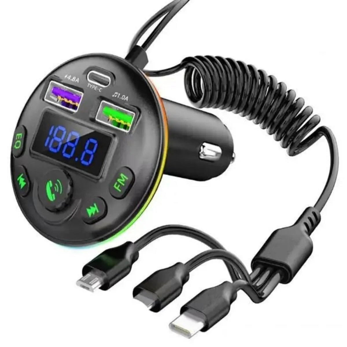 Araç içi bluetooth fm transmitter - micro typec lightning 3ü1 arada - pd 20-36w hızlı şarj, usb müzik çalar, hands-free arama g14 - G4Q