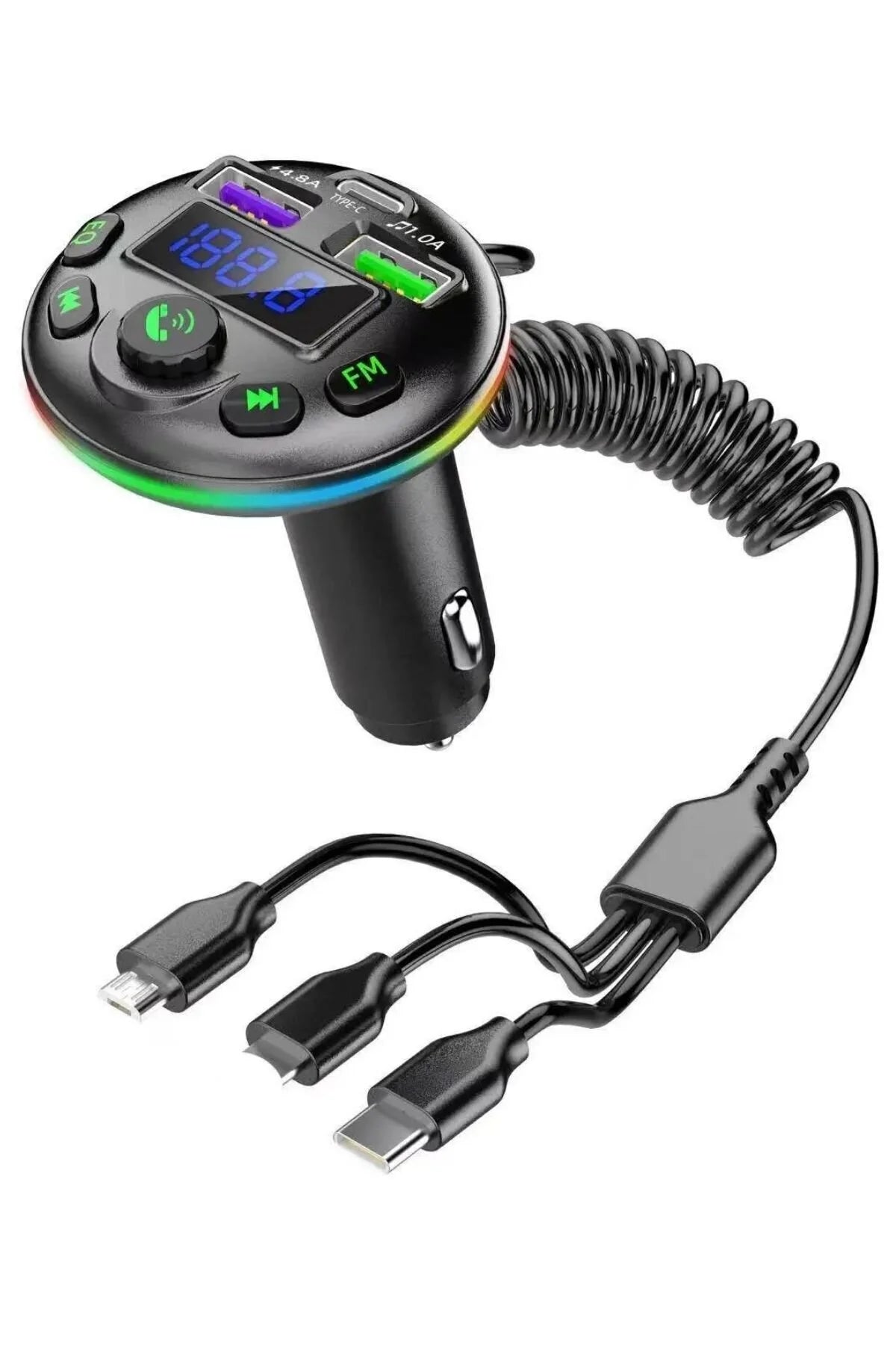 Araç içi bluetooth fm transmitter - micro typec lightning 3ü1 arada - pd 20-36w hızlı şarj, usb müzik çalar, hands-free arama g14 - G4Q