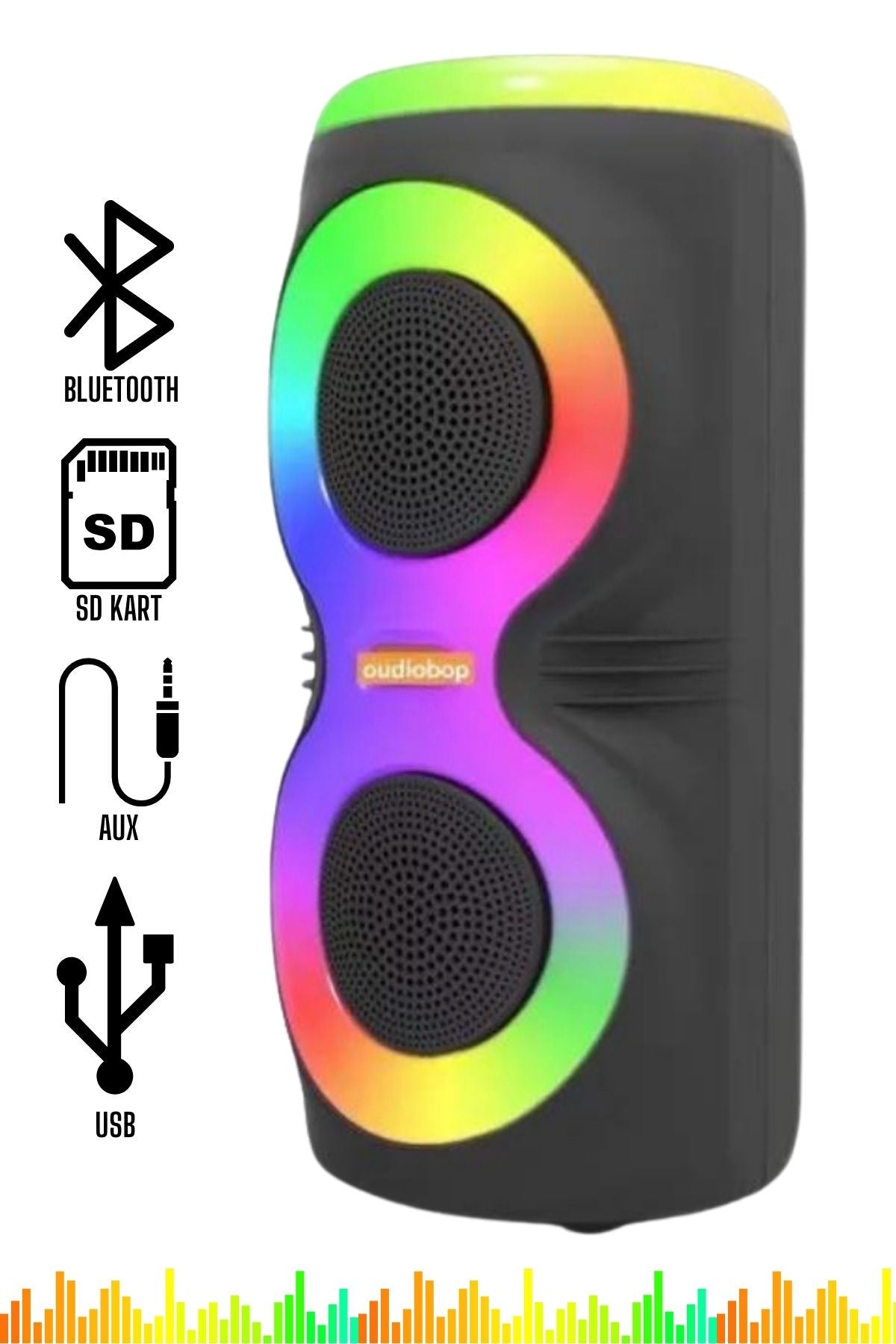 MS-3637BT مكبر صوت بلوتوث مضيء - مزدوج 4 بوصة، محمول مع ميكروفون