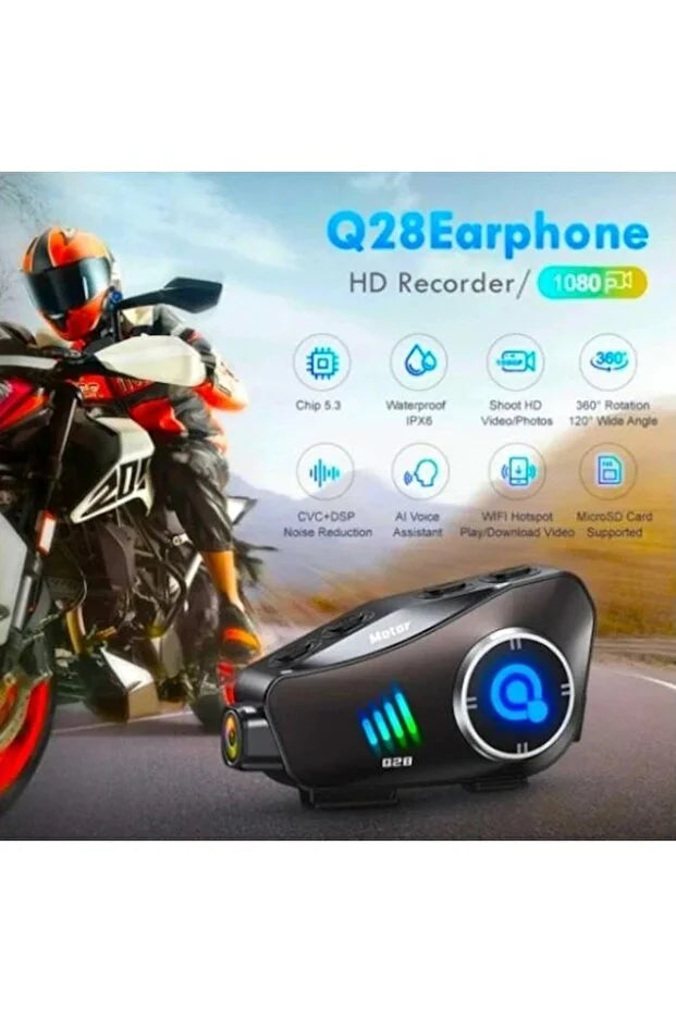 Q28 1080P kameralı Intercom +32GB SD Kartlı Bluetooth Motorsiklet Kask Kulaklığı İnterkom su geçirmez - G6O