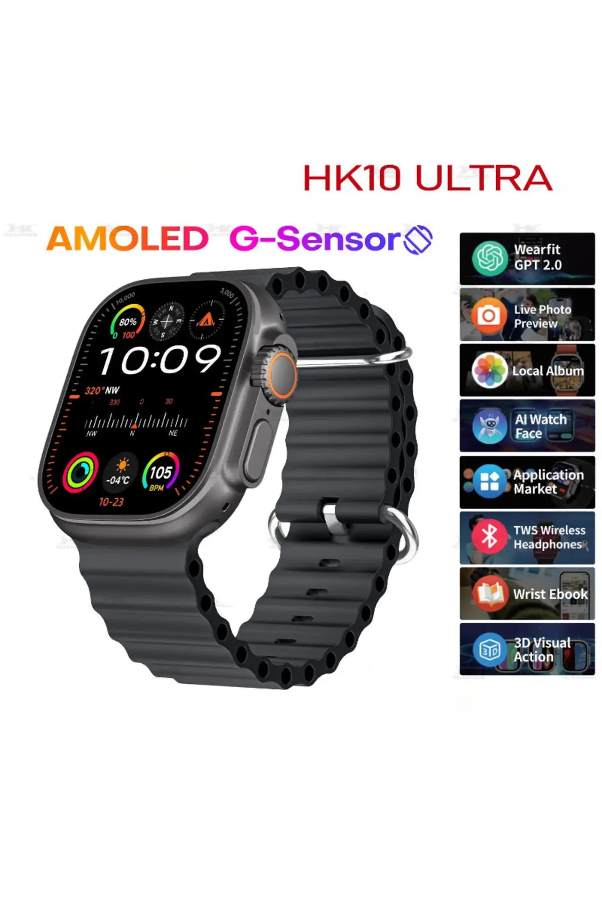HK10 Ultra-A 49mm AMOLED Display Smartwatch – Dual Bands, Superior Performance and Stylish Design – A1NA