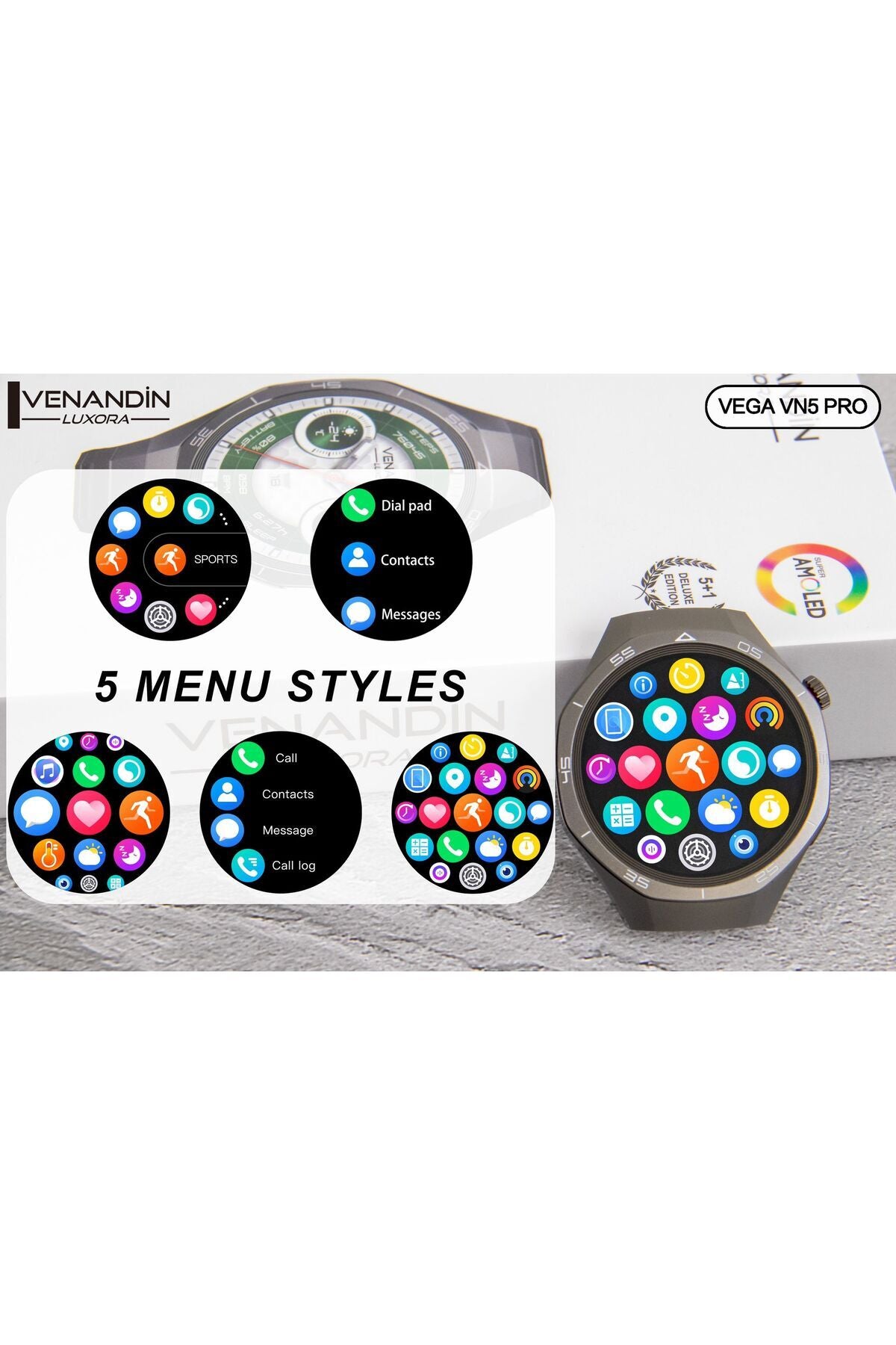 VENANDİN VEGA VN5 PRO – 1,60 İnç Büyük Ekranlı, Çift Kordon Hediyeli Akıllı Saat