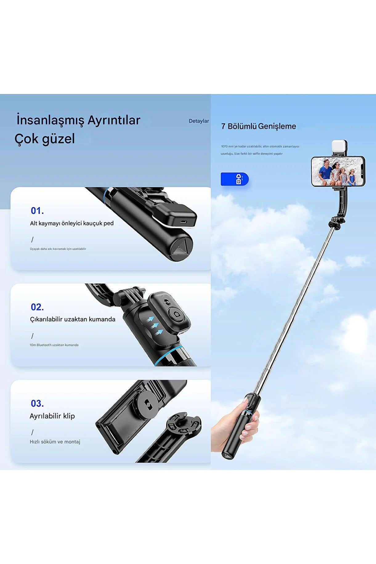C01 bluetooth kumandalı selfie stick tripod | taşınabilir, uzayabilir, ayarlanabilir, katlanabilir telefon tutucu - G4M
