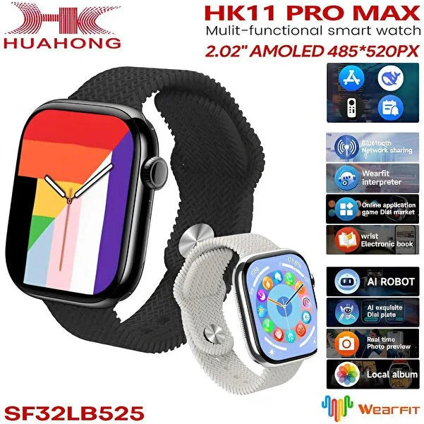 Hk11 pro max amoled ekranlı 45mm çift kordonlu ios android uyumlu akıllı saat - A2T