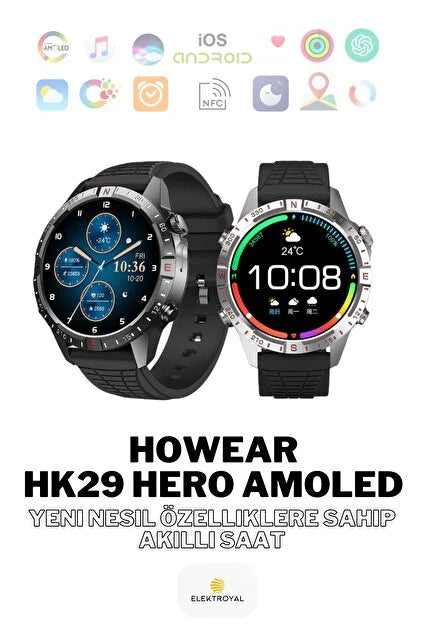 HK29 Hero Amoled Ekran Yuvarlak Akıllı Saat Navigasyon Bluetooth Çağrı Android Ios Uyumlu Saat - A3C