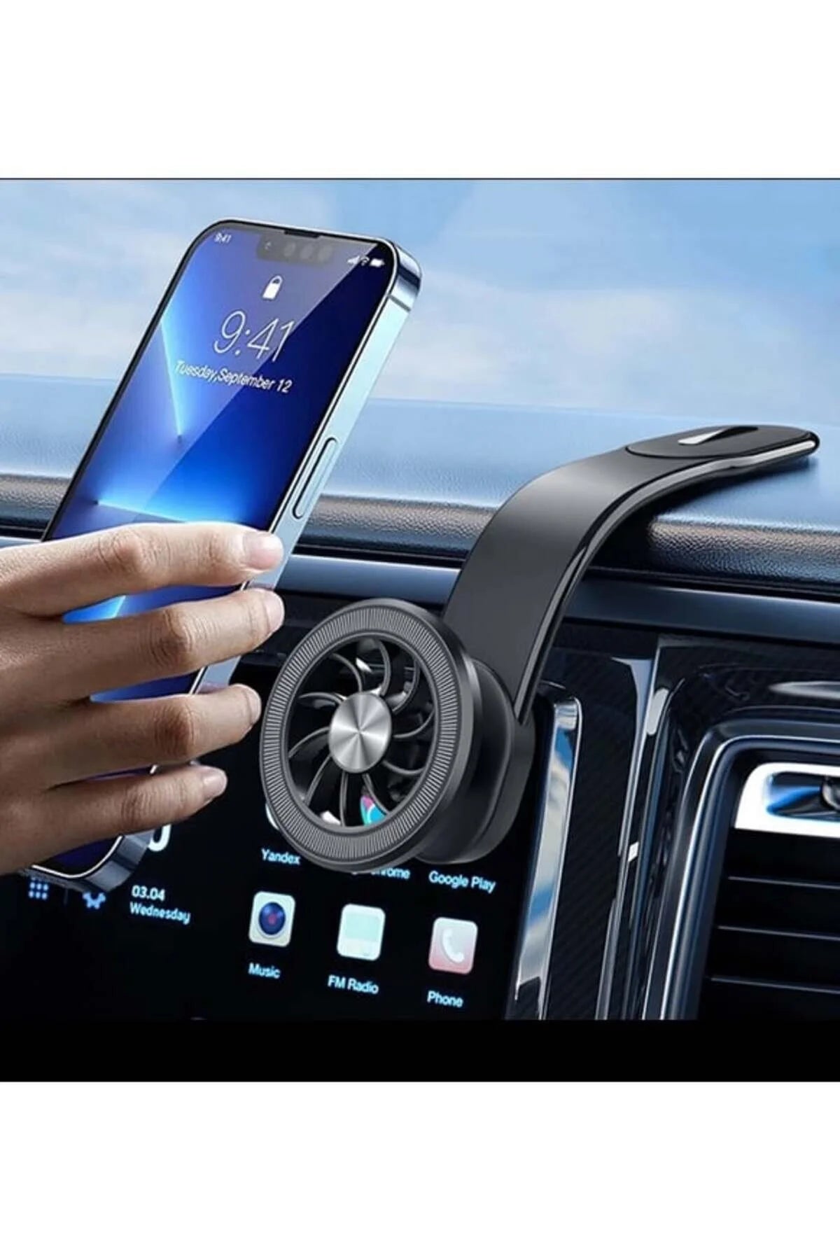 Flexible foldable, magnetic, angle adjustable, in-car phone holder placed on topido - R2I