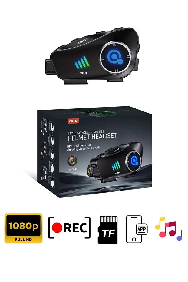 Q28 1080P kameralı Intercom +32GB SD Kartlı Bluetooth Motorsiklet Kask Kulaklığı İnterkom su geçirmez - G6O