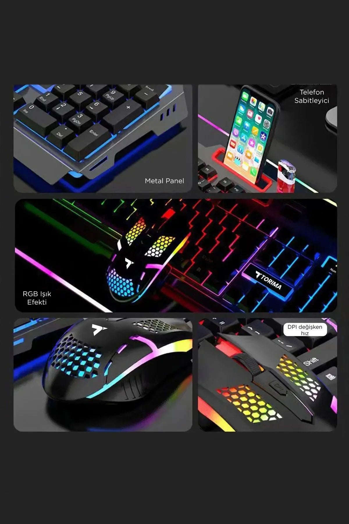مجموعة ماوس ولوحة مفاتيح للألعاب RGB - مجموعة ألعاب بإضاءة LED ملونة tmk-06 - G4S