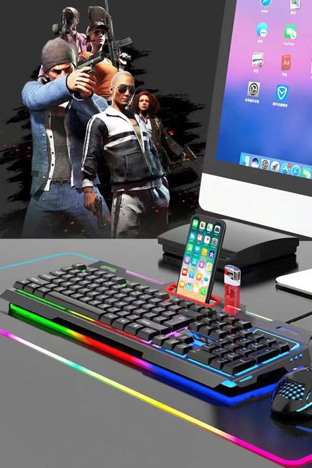 مجموعة ماوس ولوحة مفاتيح للألعاب RGB - مجموعة ألعاب بإضاءة LED ملونة tmk-06 - G4S