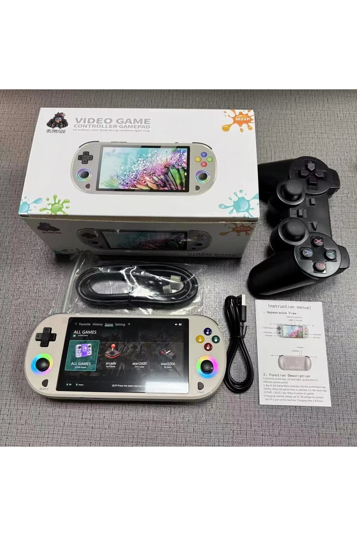 Sjgam M22 Pro Retro Oyun Konsolu 5.0 ''ıps Ekran Dahili 20000+ Oyun Emülatörleri Rgb LED Joystick - G6M