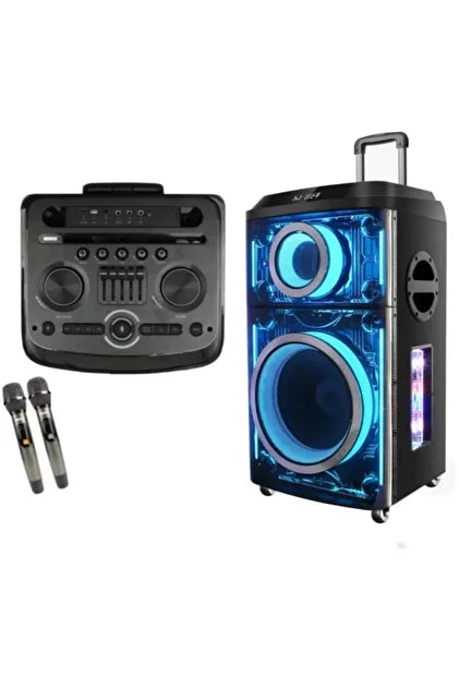 PTE12H Wireless Speaker | 800W Power, Dual Microphone, 4 Wheels, Cart, RGB Light, Powerful Bass and High Sound, TWS Support, USB/TF/FM - H2T