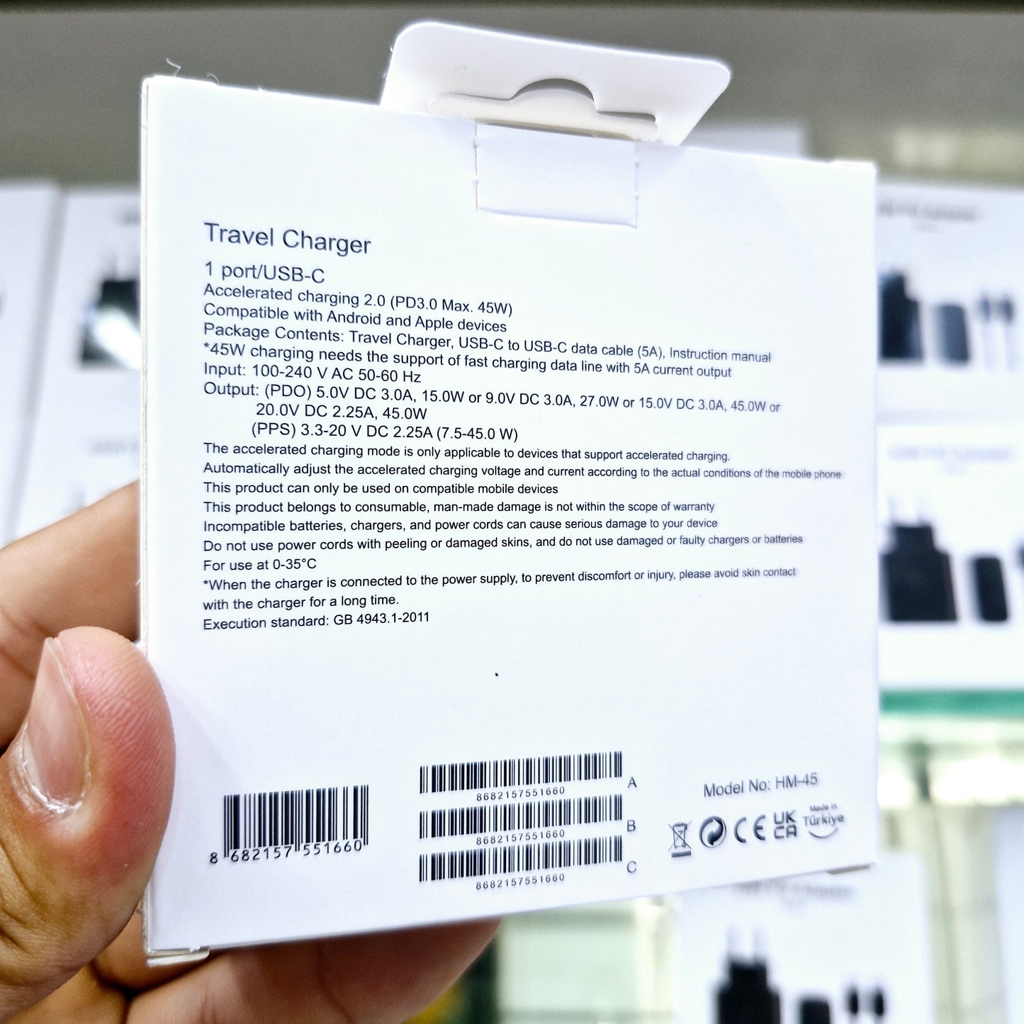 Logosuz 45w süper fast destekli typeC PD hızlı şarj seti