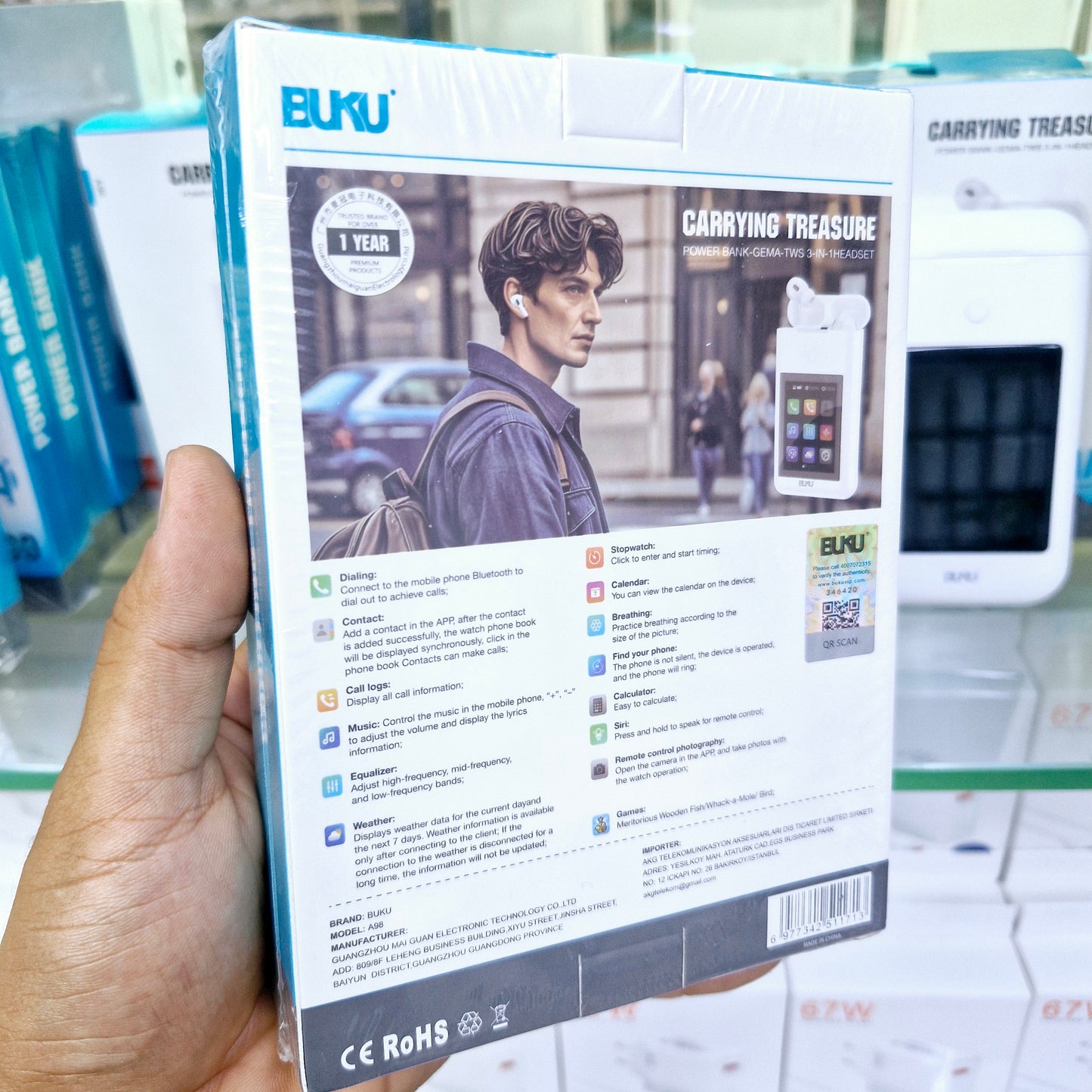 8,000 mah USB çıkışlı powerbankli amoled ekranlı kulak içi ANC dokunmatik bluetooth kulaklık A98