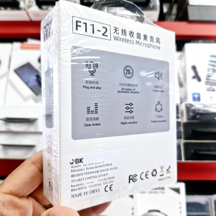 F11-2 Wireless TX Dual Lavalier Microphone | Type-C + Lightning + 3.5mm Jack | 3-in-1 Universal Wireless Microphone Set - G4A