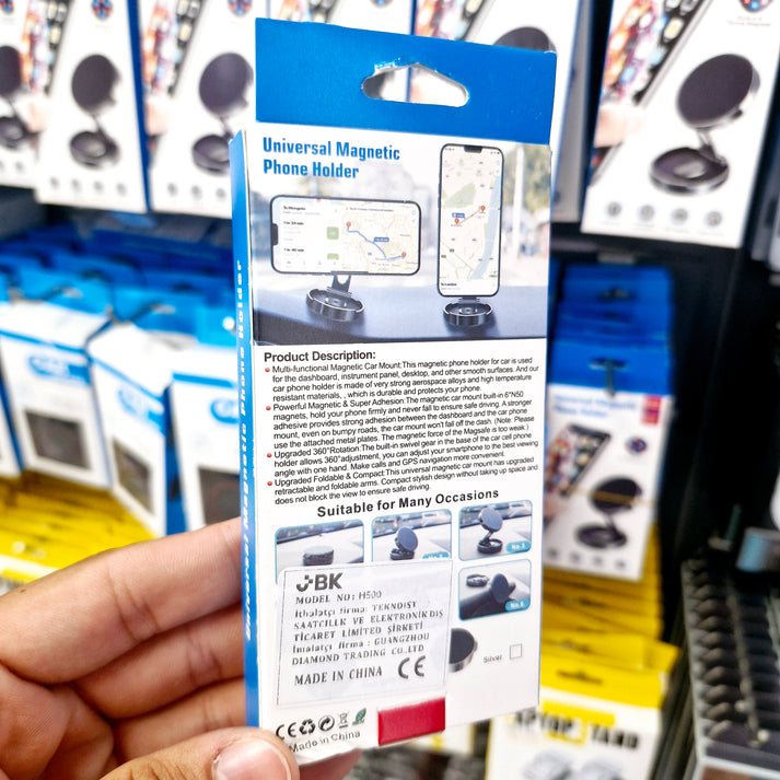 Magnetic foldable metal car phone holder | dashboard mountable, adjustable angle, compatible with all phones h500 - R1X