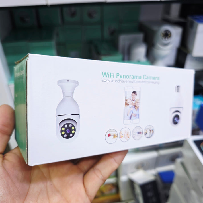Wifi panorama camera with microphone, 360 degree rotating LED light, night vision, full HD bulb camera - G1W