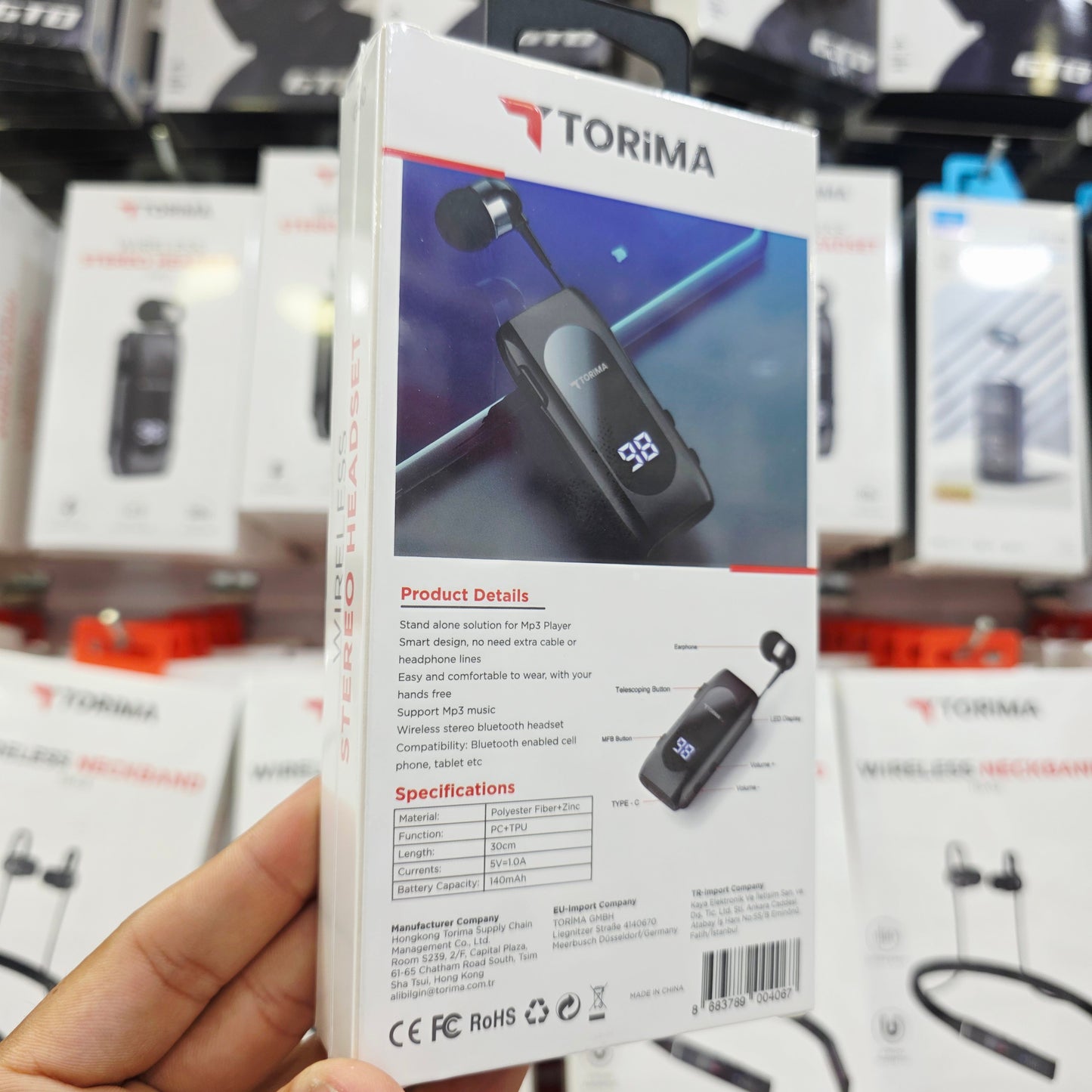 Makaralı tek kulaklık mikrofonlu led göstergeli 20saat konuşma süreli stereo bluetooth kulaklık - B3B