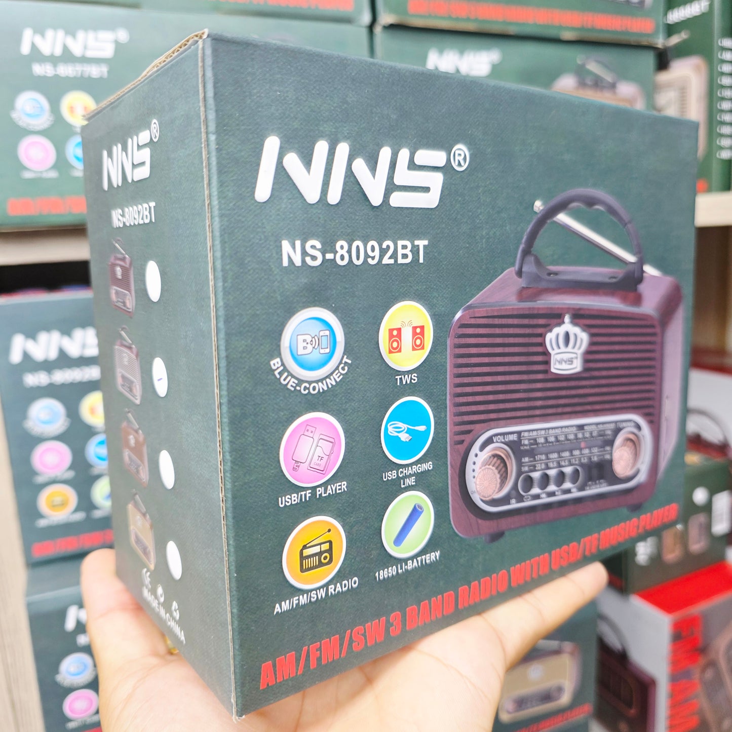 Nns ns-8092BT nostajli radyo retro wirless bluetooth hoparlör tws usb/tf destekli şarj edilebilir 18650 mah hoparlör - H3L