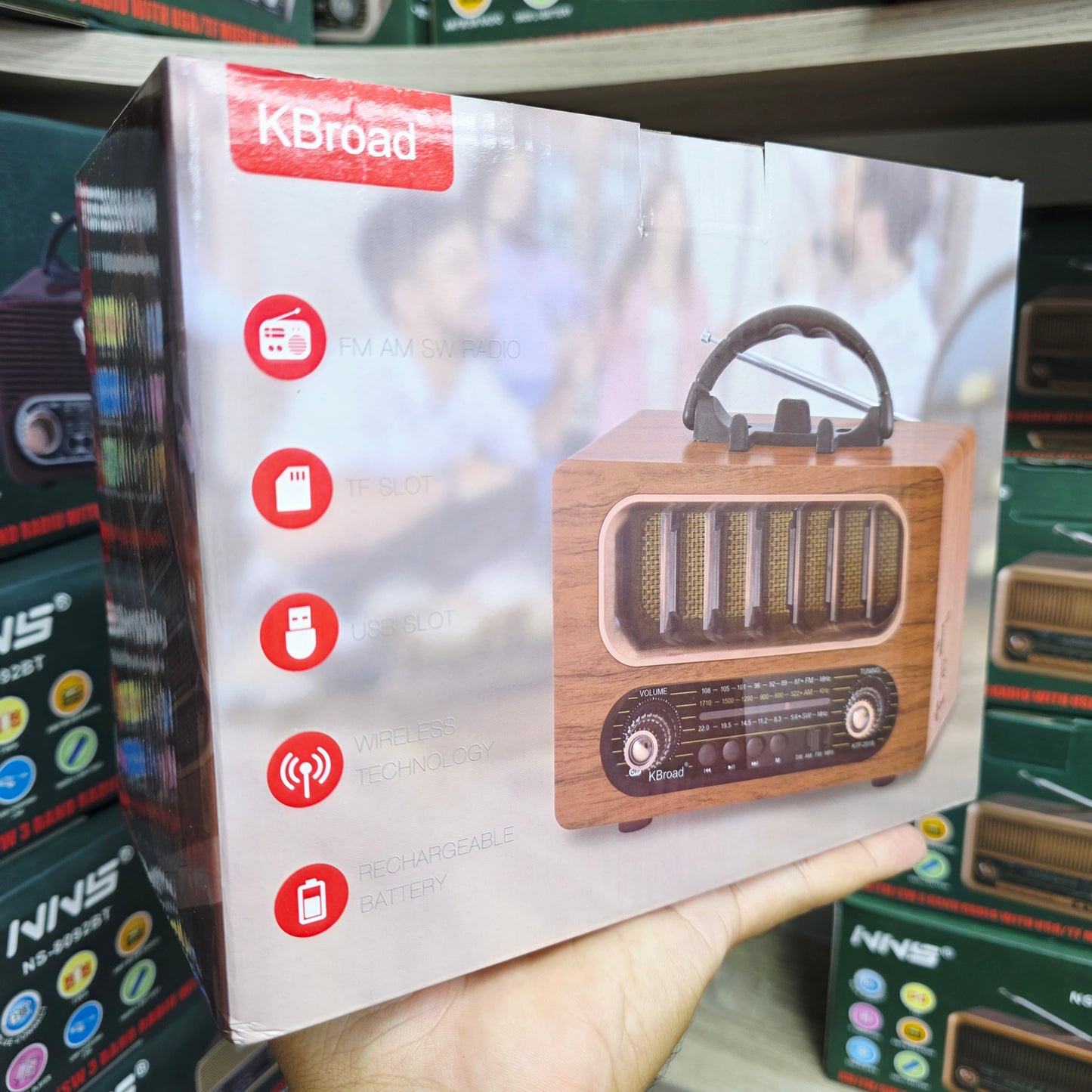 Kbroad full band radyo ahşap tasarım fm/am/sw/usb/tf destekli şarj edilebilir bluetooth hoparlör - H3M