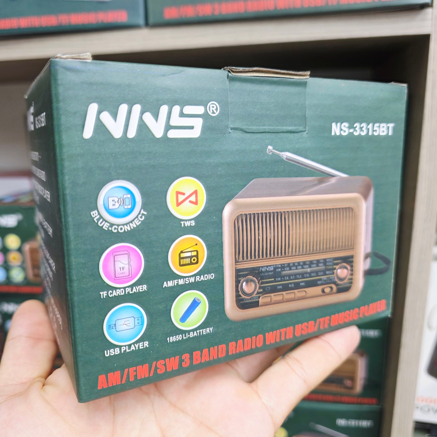 Nns ns-3315bt nostaljik tws tf/am/fm/radyo/usb destekli 18650 mah bluetooth hoparlör - H3N