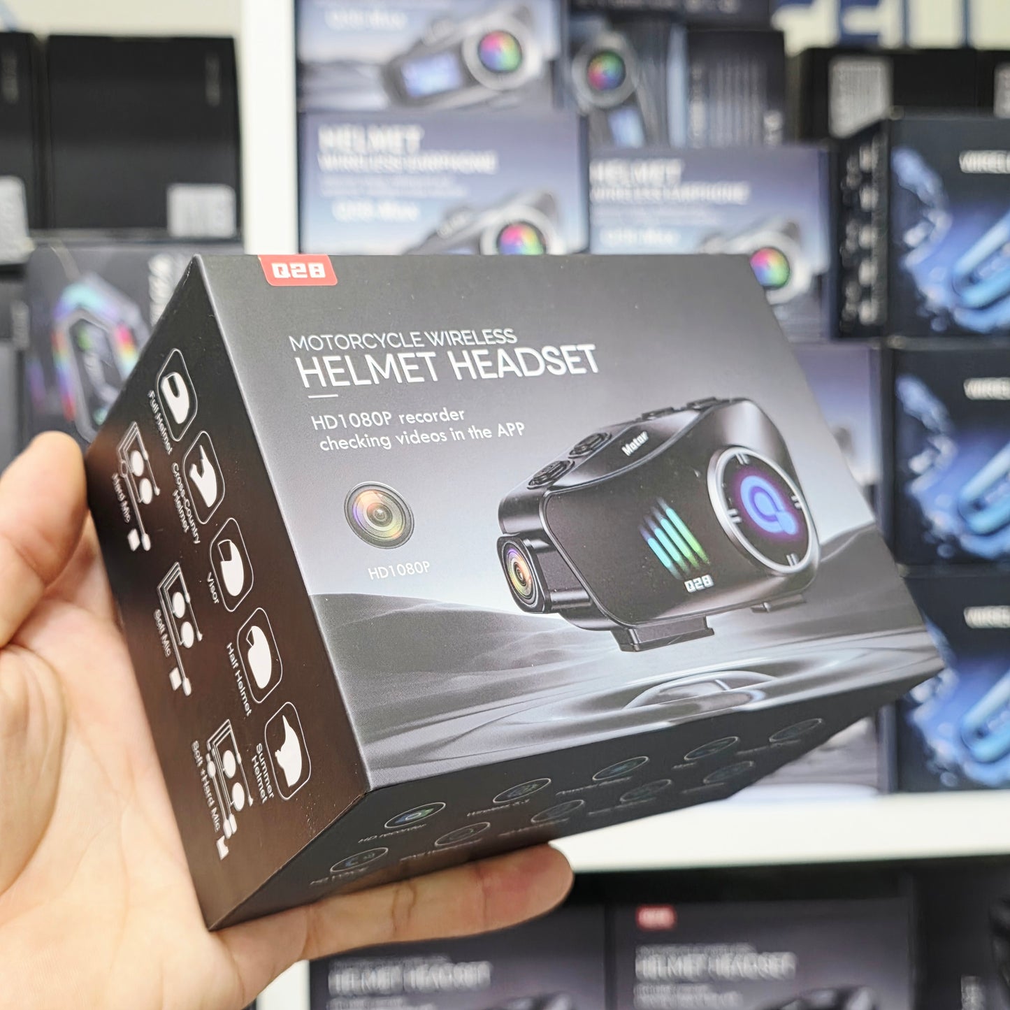Q28 1080P kameralı Intercom +32GB SD Kartlı Bluetooth Motorsiklet Kask Kulaklığı İnterkom su geçirmez - G6O