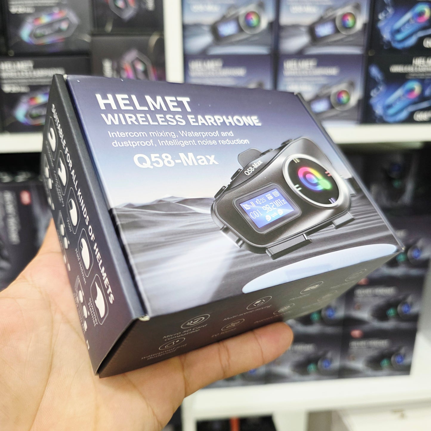 Q58 Max Kablosuz Motosiklet İnterkom Kulaklık Gürültü Engelleme, radyolu 2 Sürücü için 500M İçinde canlı telsiz Konuşur 5.3v bluetooth su geçirmez - G6P