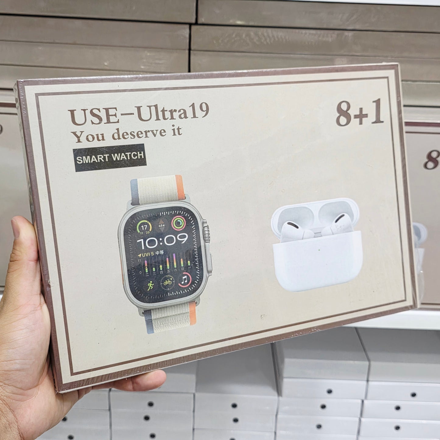 Use ultra19, 8 kordonlu ve airpods pro bluetooth kulaklıklı akıllım saat kombo - A3H