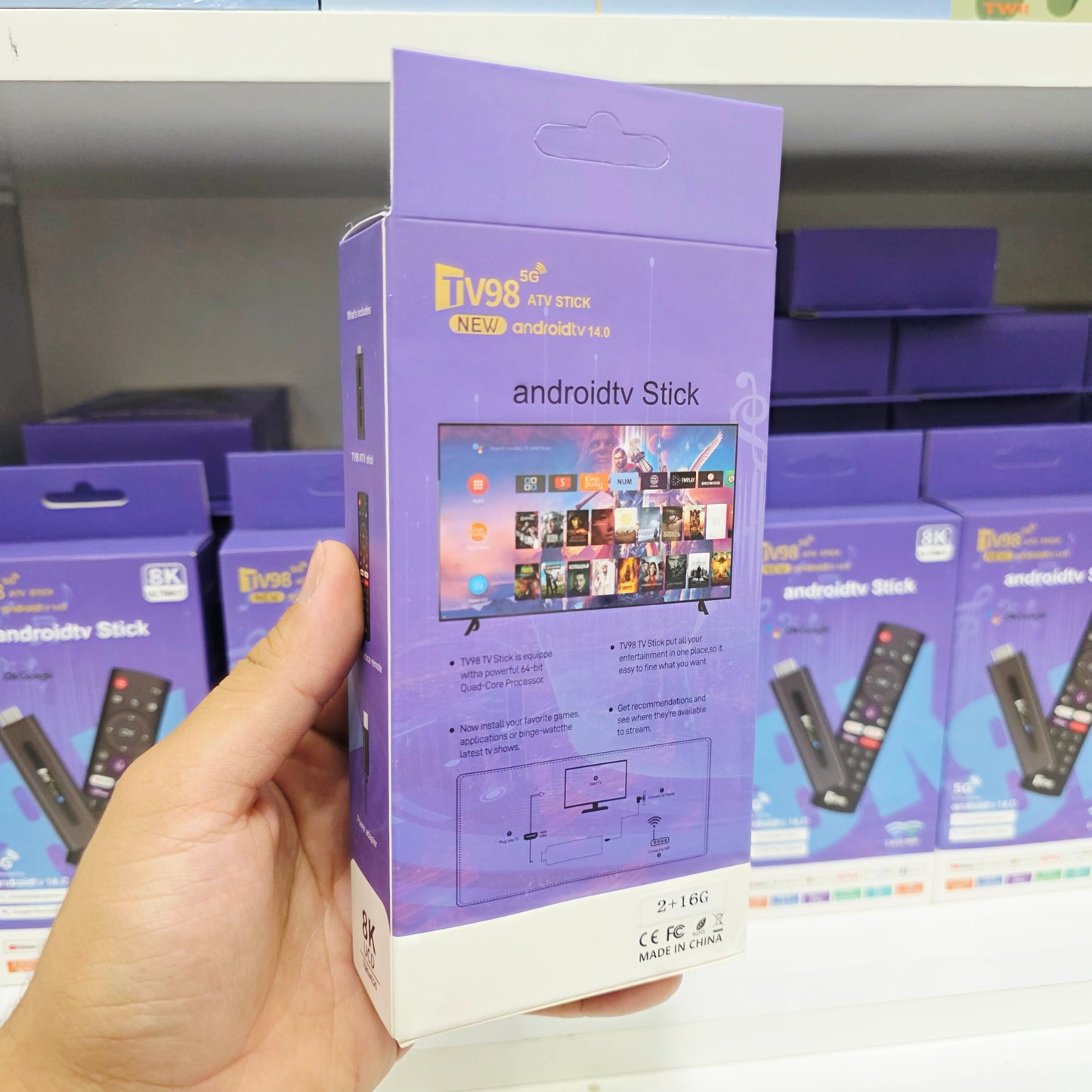 TV98 ATV Stick Mini TV Stick Android 14 H618 Dört Çekirdekli Cortex A53 Desteği 8K Video 2.4G 5G WiFi BT5.0 Sesli Uzaktan Kumanda Akıllı TV Kutusu (2+16GB) - G6H