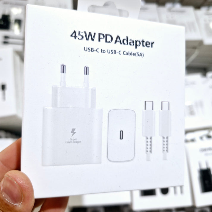 Logosuz 45w süper hızlı typec çıkışlı başlık adaptör ve typec to typec 1m kablo pd şarj set - S2P