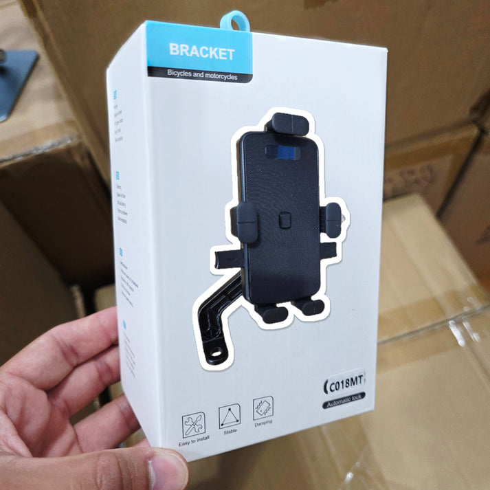 CM18MT Motorcycle Phone Holder Mirror Mounted One Touch Automatic Lock, 360° Rotating, Water Resistant and Strong Fixation Easy to Use - R2E