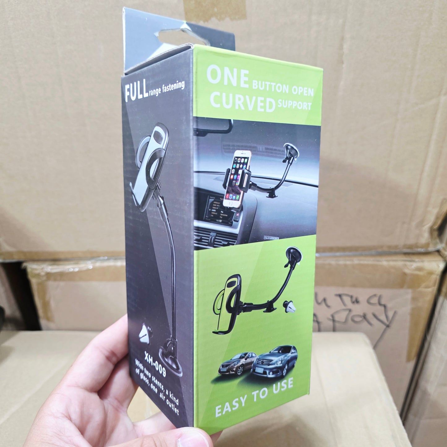 Elbow-supported, long spring-armed, suction cup, 360-degree adjustable vacuum in-car phone holder that can be attached to the dashboard and window - R2M