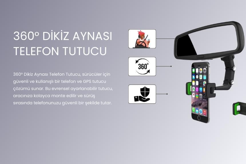 360 derecde dikiz araç telefon tutucu