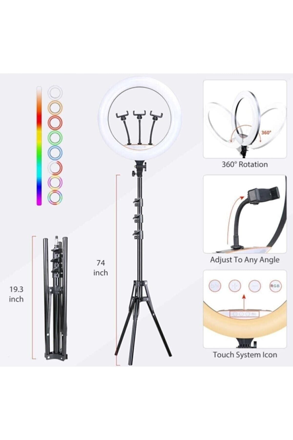 MJ18 - حلقة إضاءة سيلفي LED RGB مقاس 45 سم + حامل ثلاثي القوائم متضمن