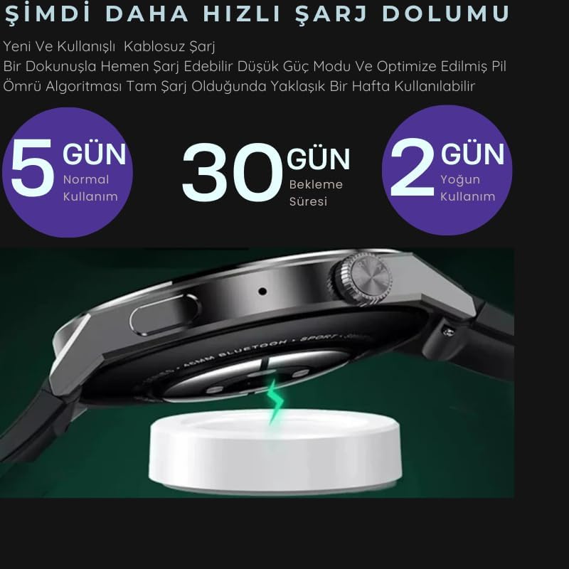 GT4 Max Premium Klasik Erkek Akıllı Saat Amoled Ekranlı Sesli Görüşme Yapan NFC,GPS,Spor Takibi,Rehber Kaydı Android&iOS İphone Huawei Xiaomi Uyumlu Kol Saati - A3J
