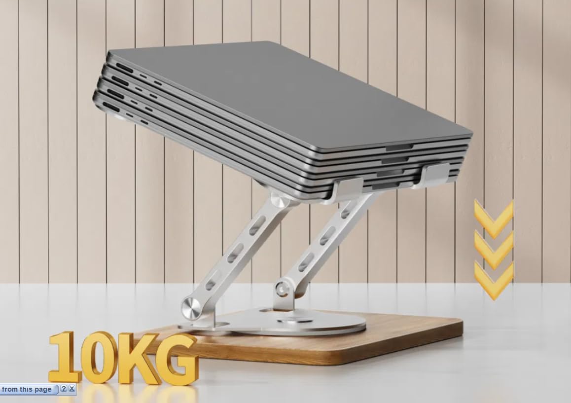 Metal 360 degree rotating adjustable height laptop and tablet holder desktop stand with wooden base Vip - N1S