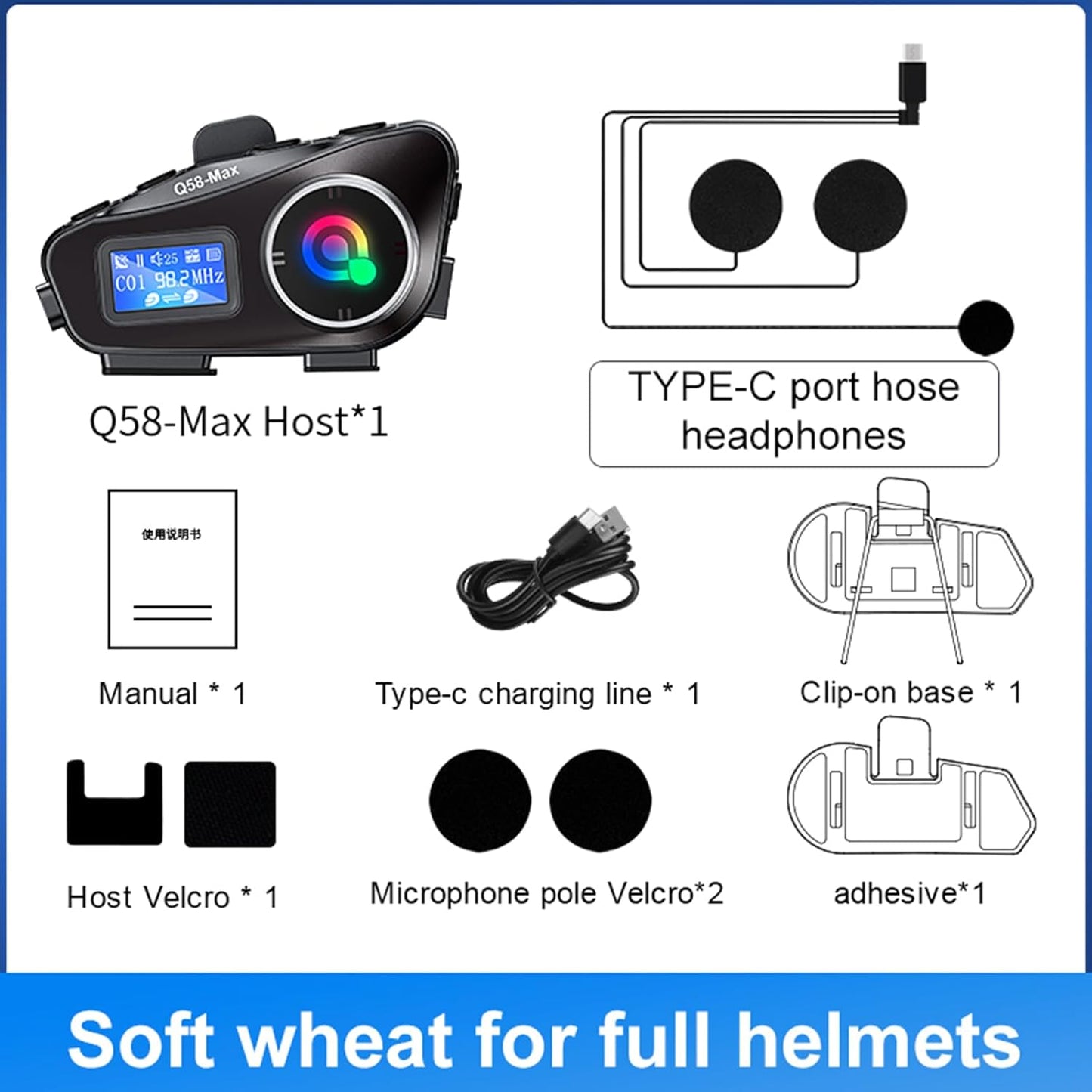 Q58 Max Kablosuz Motosiklet İnterkom Kulaklık Gürültü Engelleme, radyolu 2 Sürücü için 500M İçinde canlı telsiz Konuşur 5.3v bluetooth su geçirmez - G6P